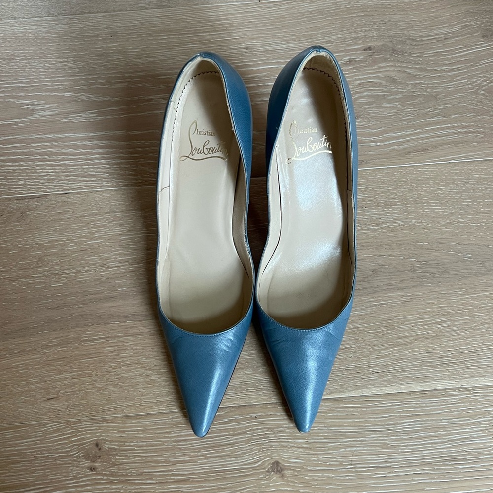 Christian Louboutin blue pointed toe high heels